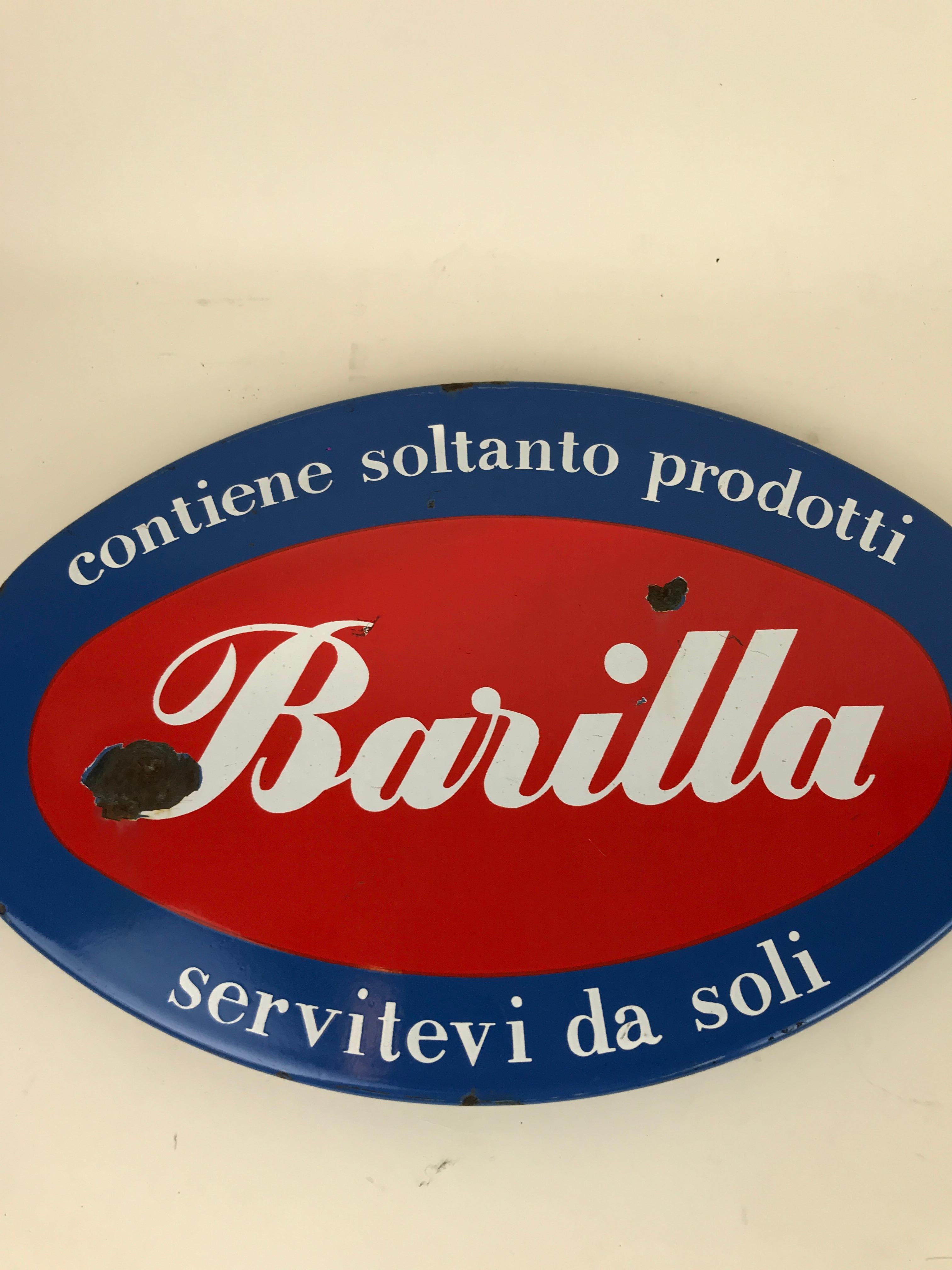 1960s Vintage Italian Oval Barilla Metal Enamel Advertising Sign For Sale 1