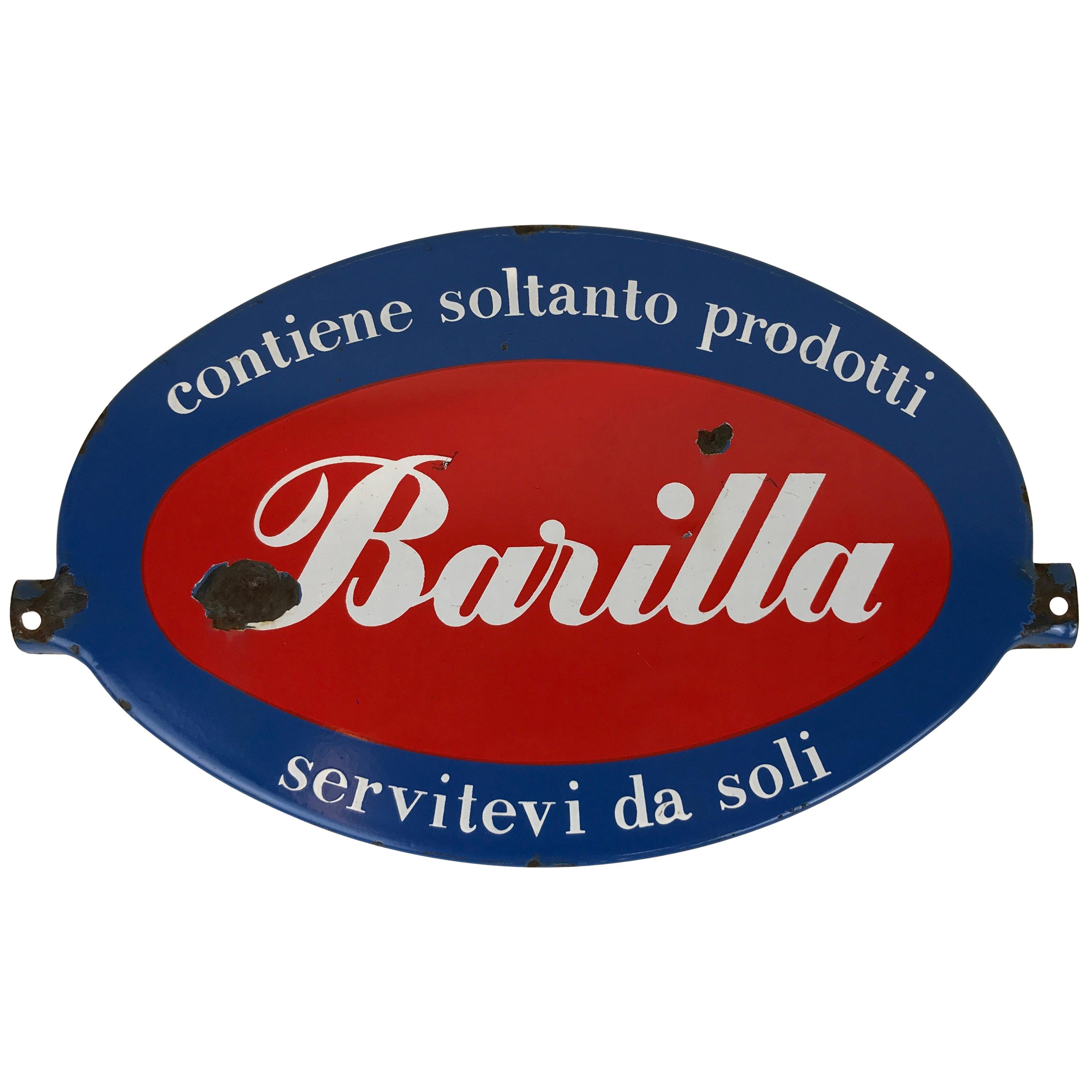 1960s Vintage Italian Oval Barilla Metal Enamel Advertising Sign For Sale