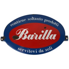 1960s Vintage Italian Oval Barilla Metal Enamel Advertising Sign