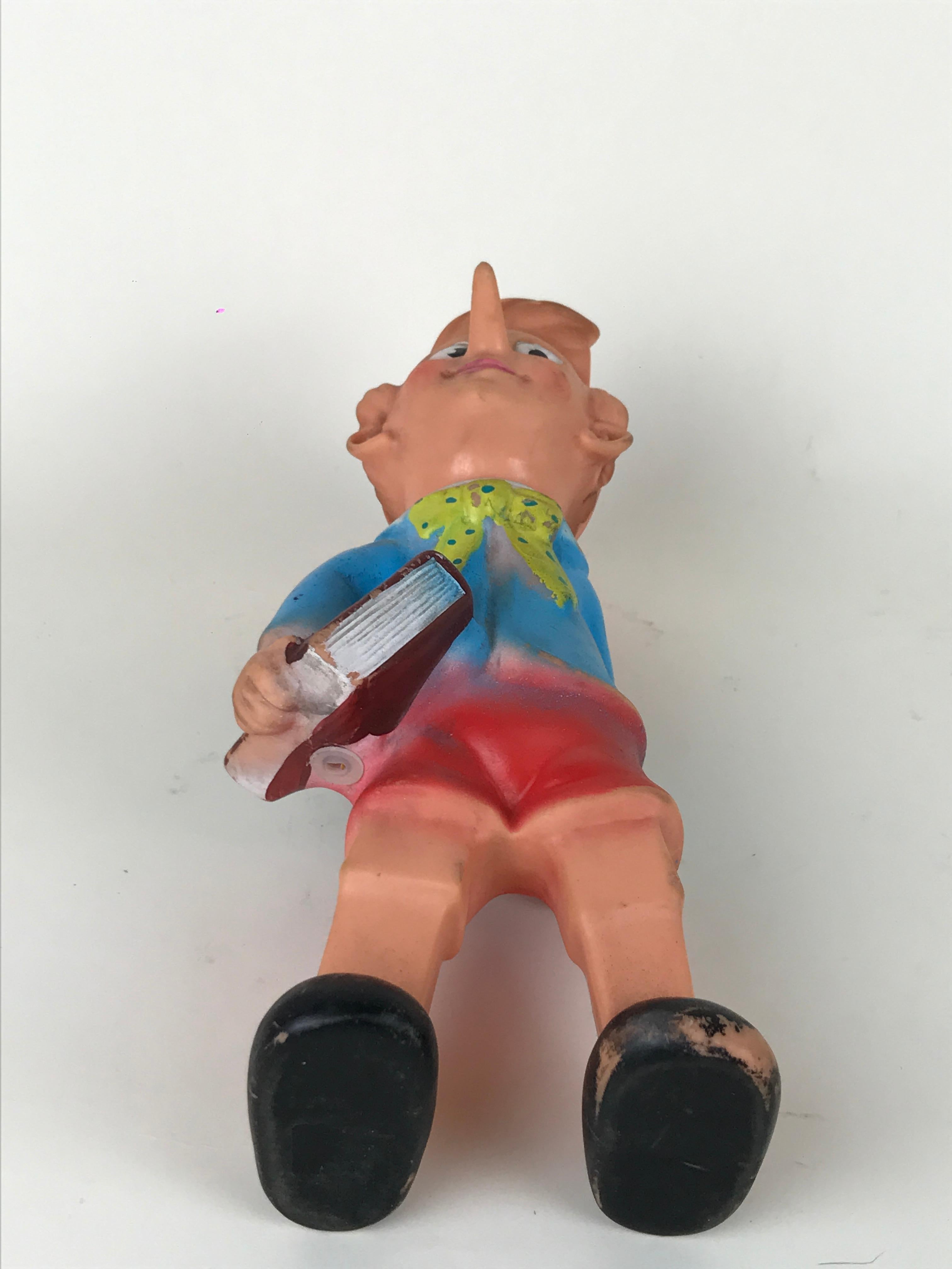 Mid-Century Modern 1960s Vintage Italian Pinocchio Rubber Squeak Toy Made by Rubbertoys For Sale