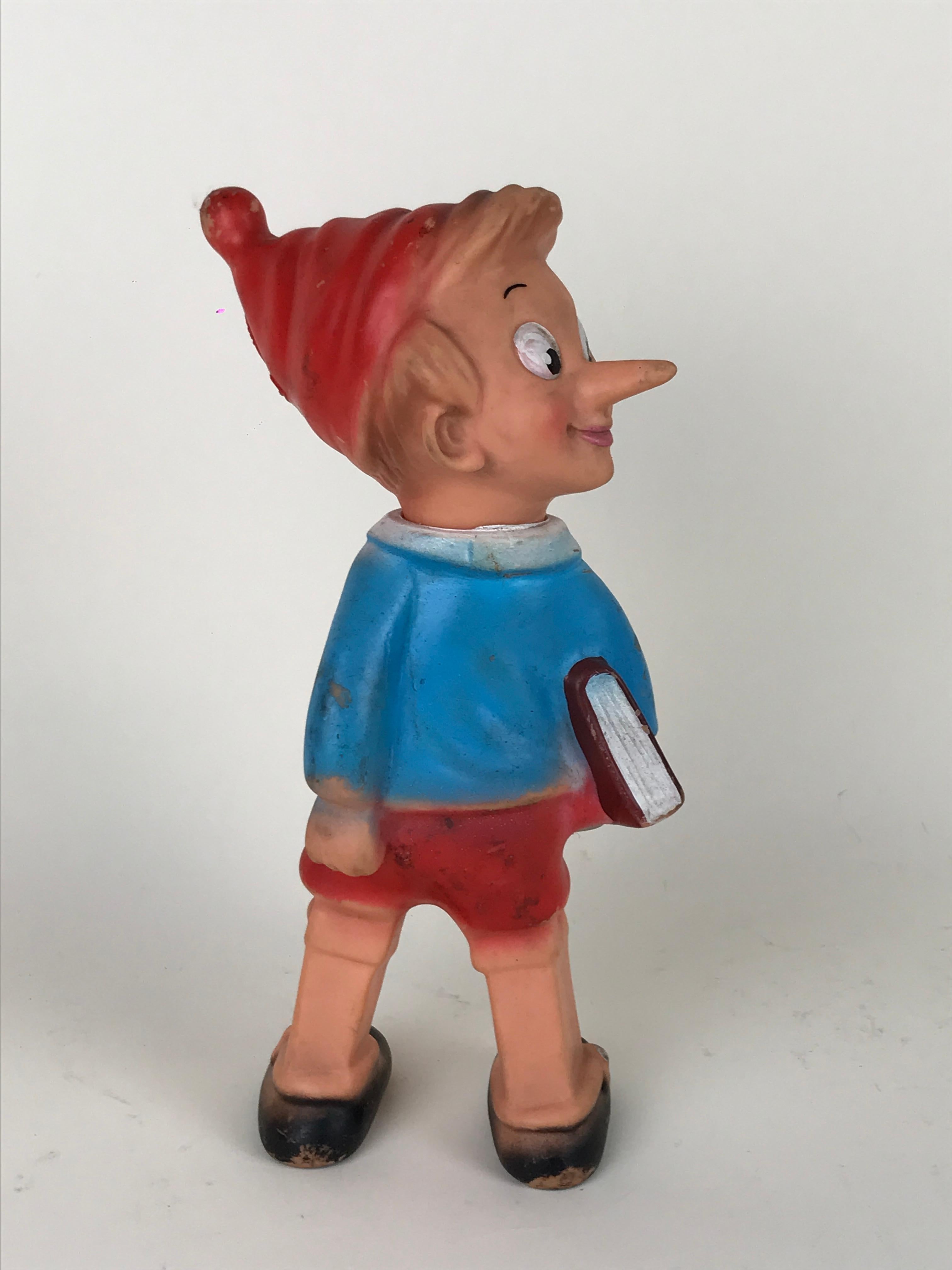 1960s Vintage Italian Pinocchio Rubber Squeak Toy Made by Rubbertoys In Good Condition For Sale In Milan, IT