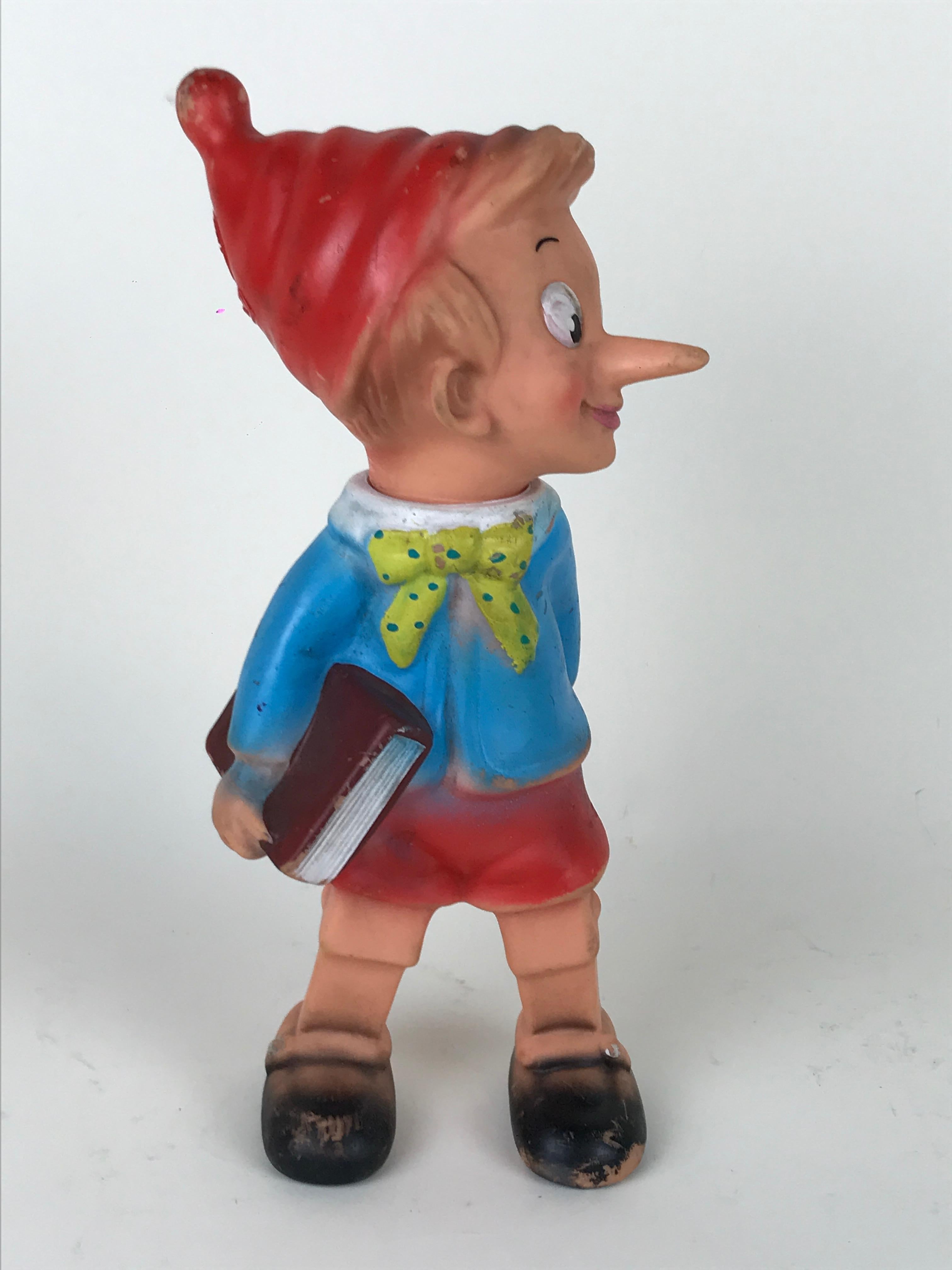 Mid-20th Century 1960s Vintage Italian Pinocchio Rubber Squeak Toy Made by Rubbertoys For Sale