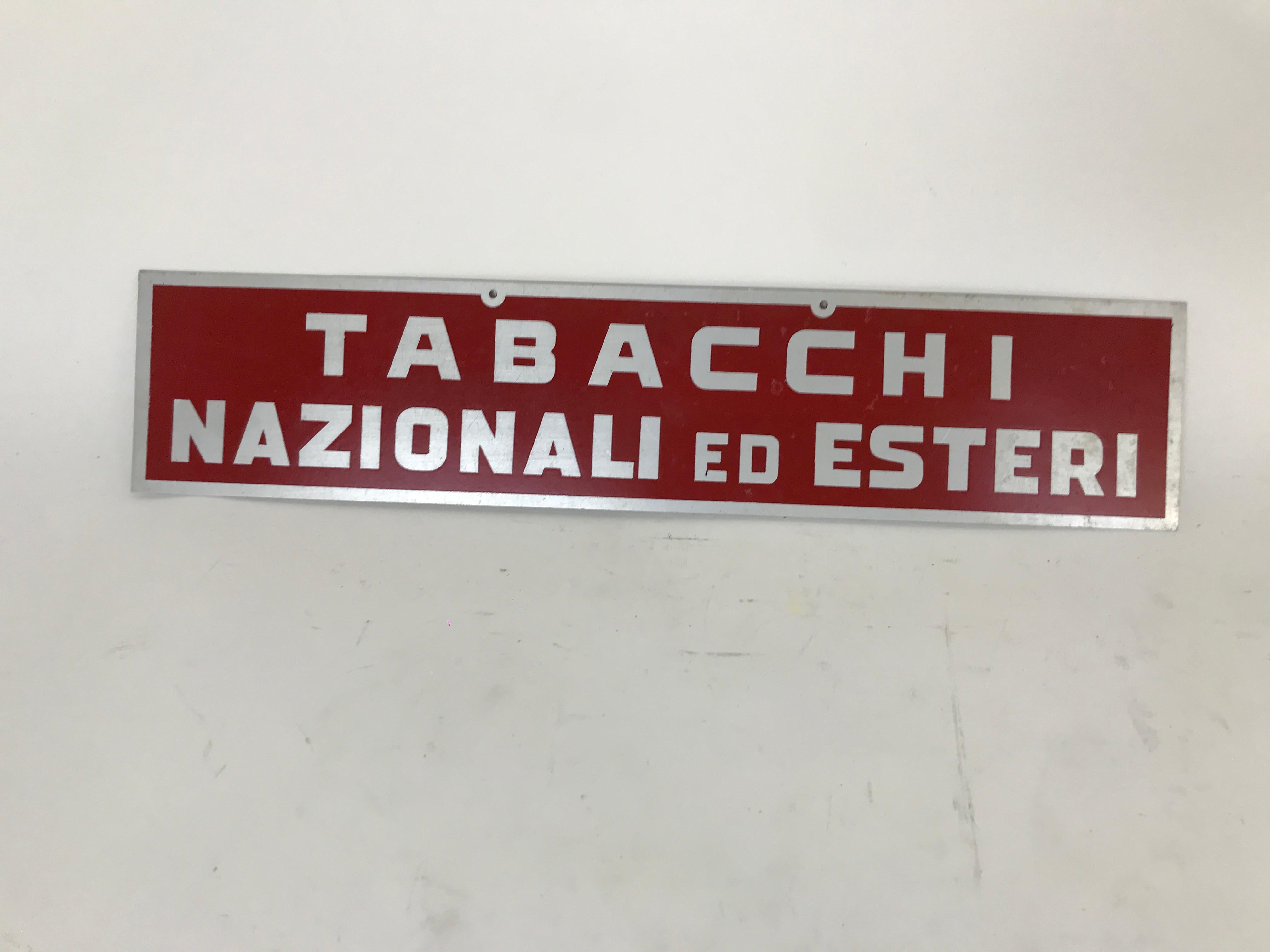 Industrial 1960s Vintage Italian Screen-Printed Sign National and Foreign Tobacco For Sale