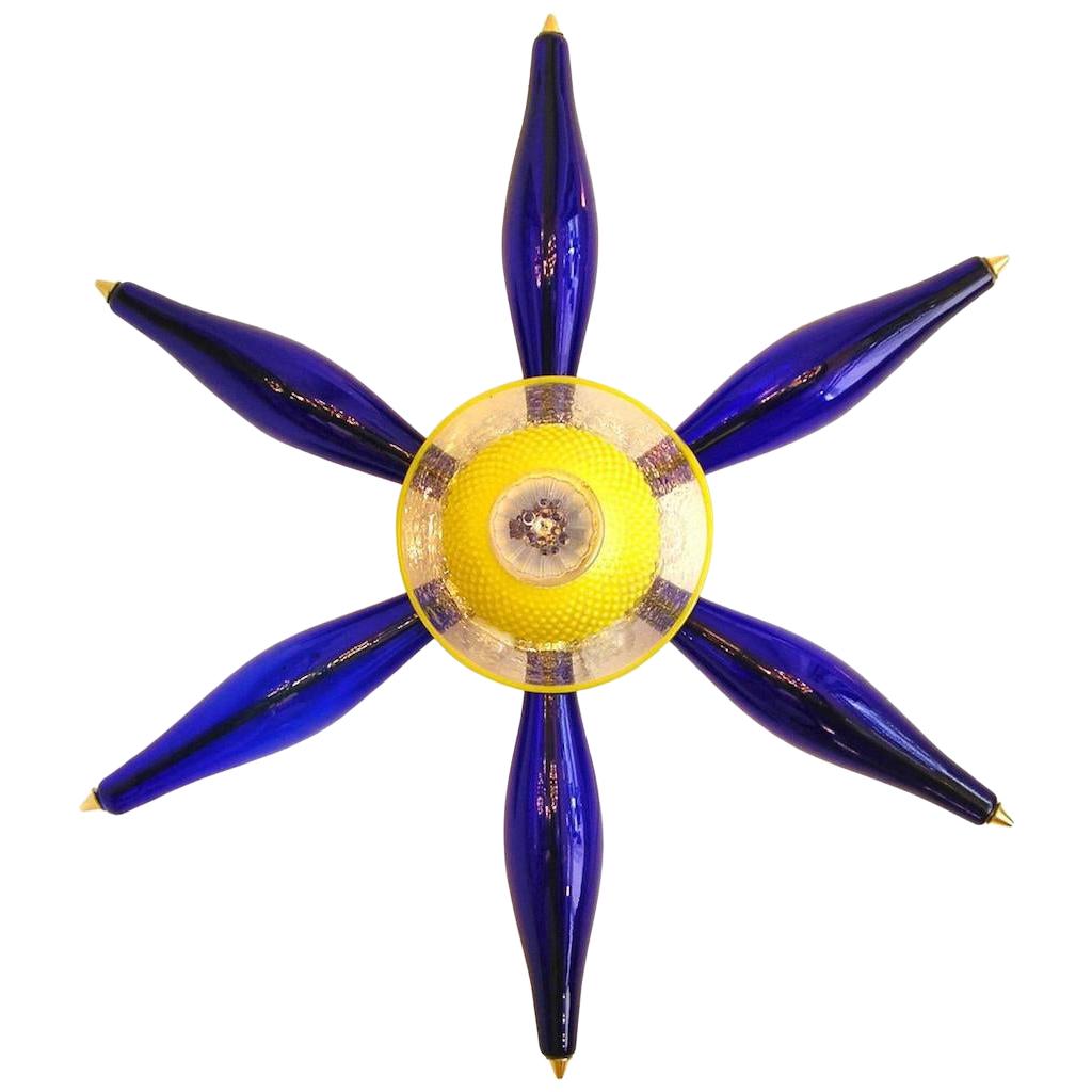 1960s Vintage Italian Unique Star Sconce in Yellow and Blue Murano Glass