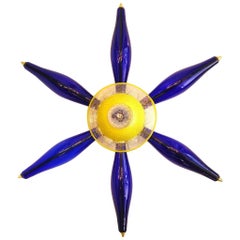 1960s Vintage Italian Unique Star Sconce in Yellow and Blue Murano Glass