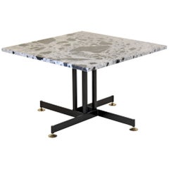 1960s Vintage Marble Coffee Table with Iron and Brass Structure
