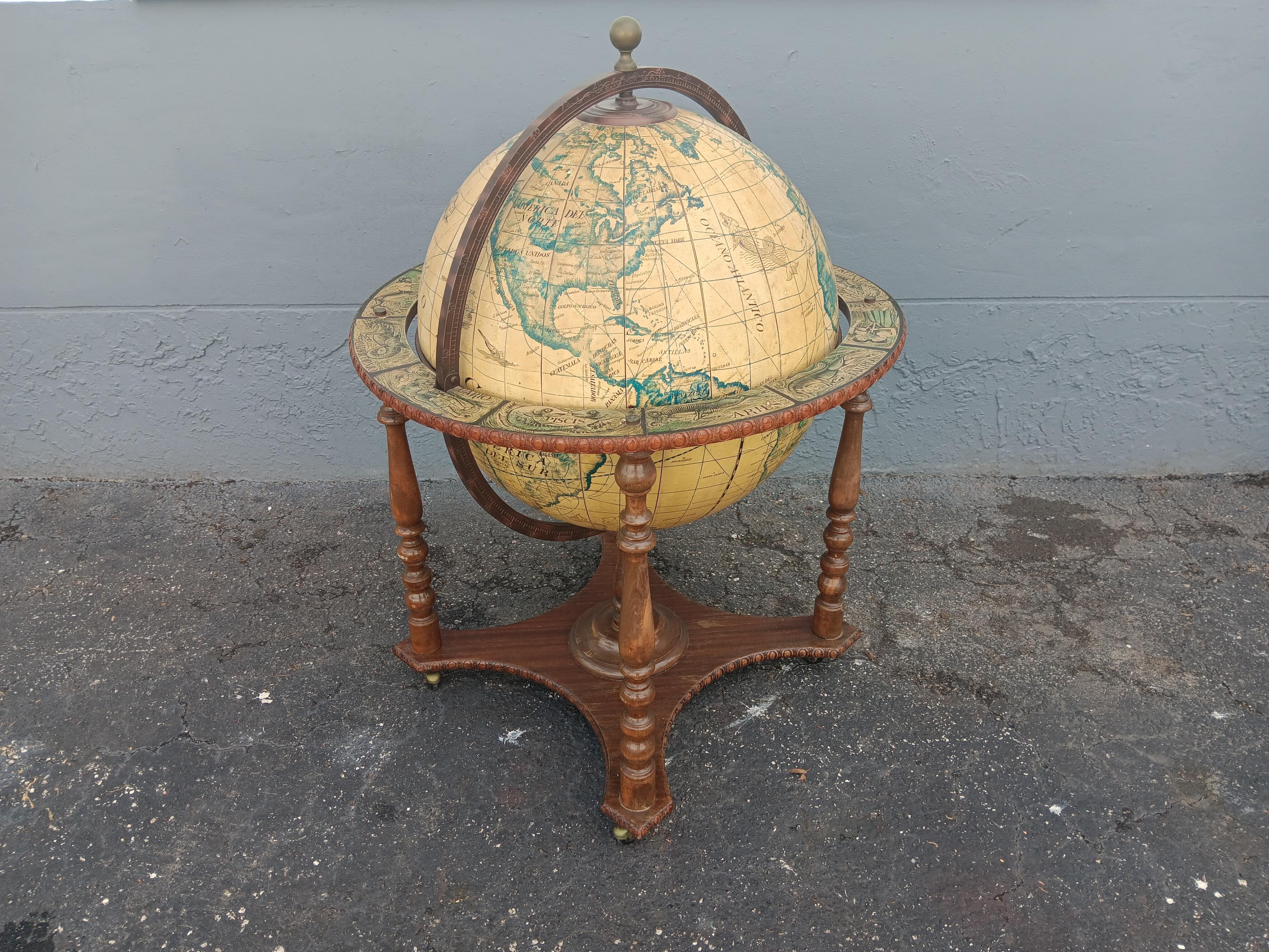 Other 1960's Vintage Italian World Globe Dry Bar For Sale