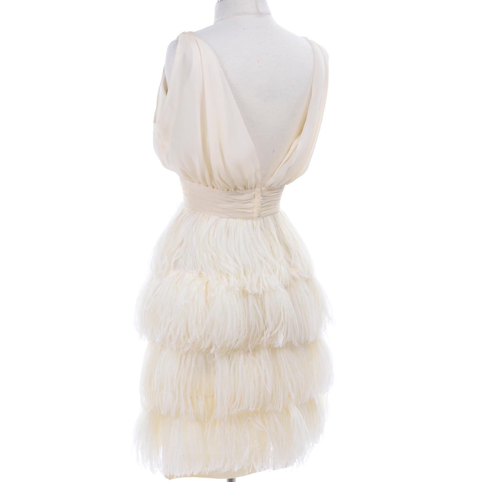 white ostrich feather dress