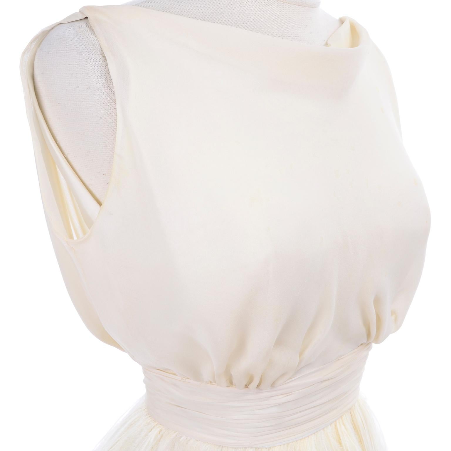 Women's 1960s Vintage Ivory Silk Evening Dress With Tiered Rows of Ostrich Feathers