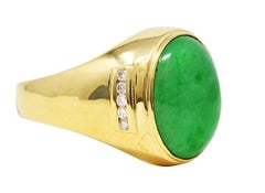 1960's Vintage Jade Diamond 18 Karat Gold Men's Gemstone Ring