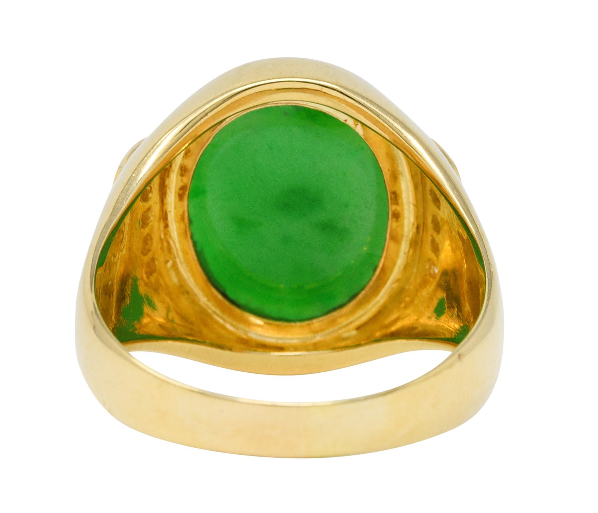 1960's Vintage Jade Diamant 18 Karat Gold Herren Edelstein Ring für Damen oder Herren