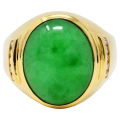 1960's Vintage Jade Diamant 18 Karat Gold Herren Edelstein Ring