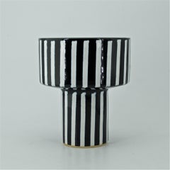 1960s Vintage Japanese Modernist Striped Ceramic Ikebana Pedestal Vase