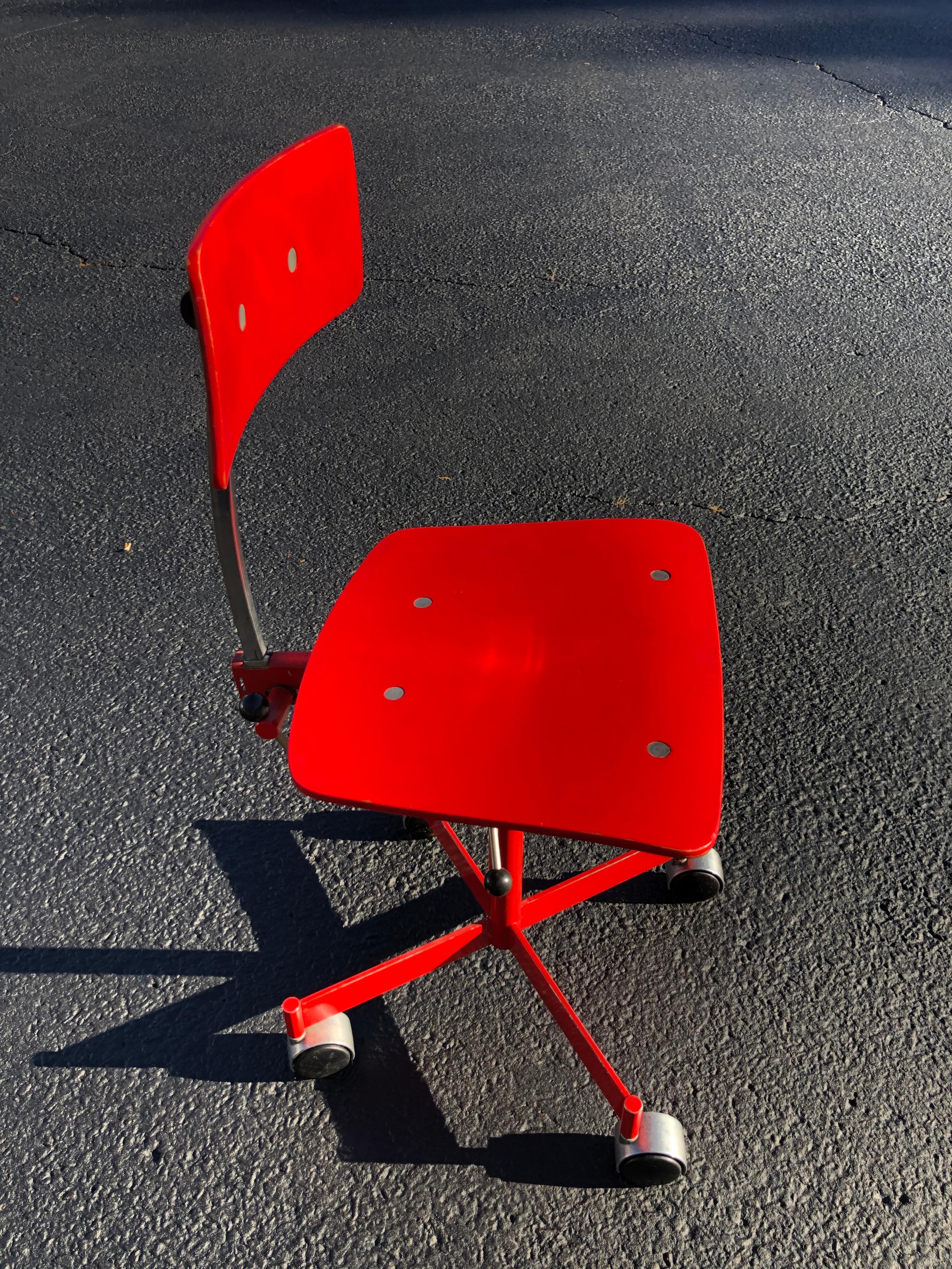 Painted 1960s Vintage Jørgen Rasmussen Danish Modern Kevi Model 311 Task Chair in Red