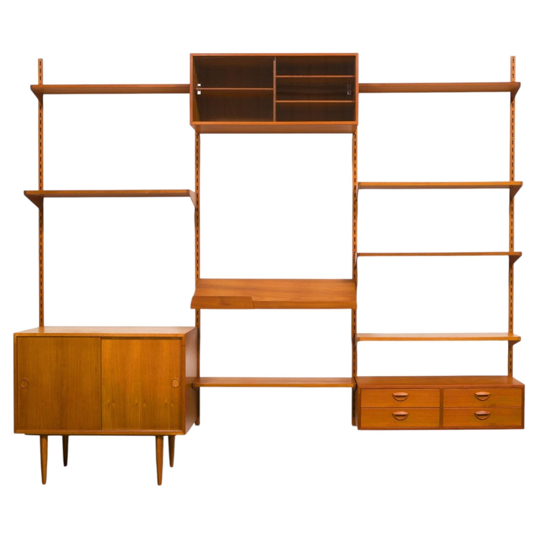 1960s Vintage Kai Kristiansen Teak Wall System w/Two-door Cabinet