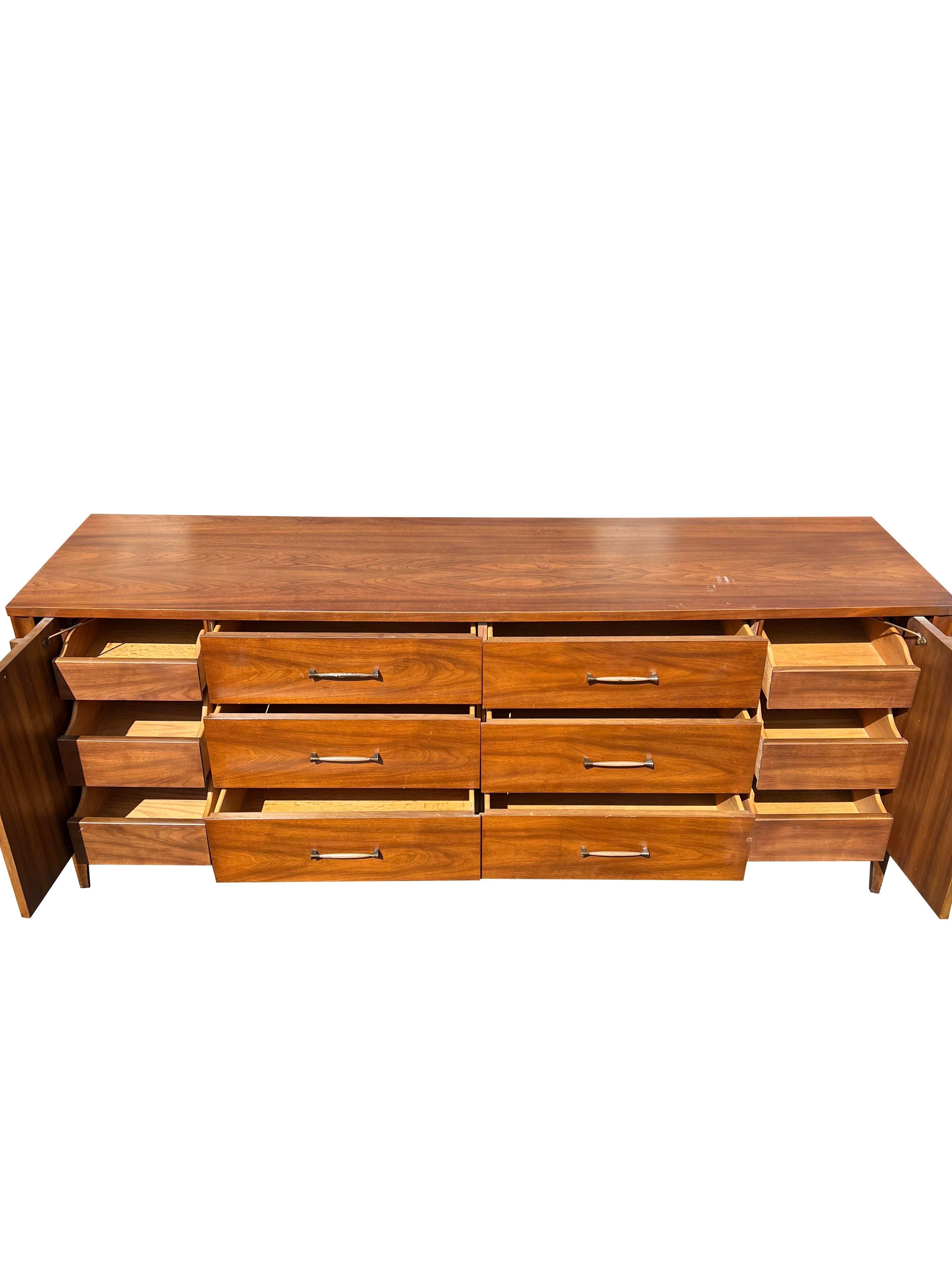 Walnut 1960s Vintage Kent Coffey Perspecta Long Dresser Lowboy With Extra Drawers For Sale