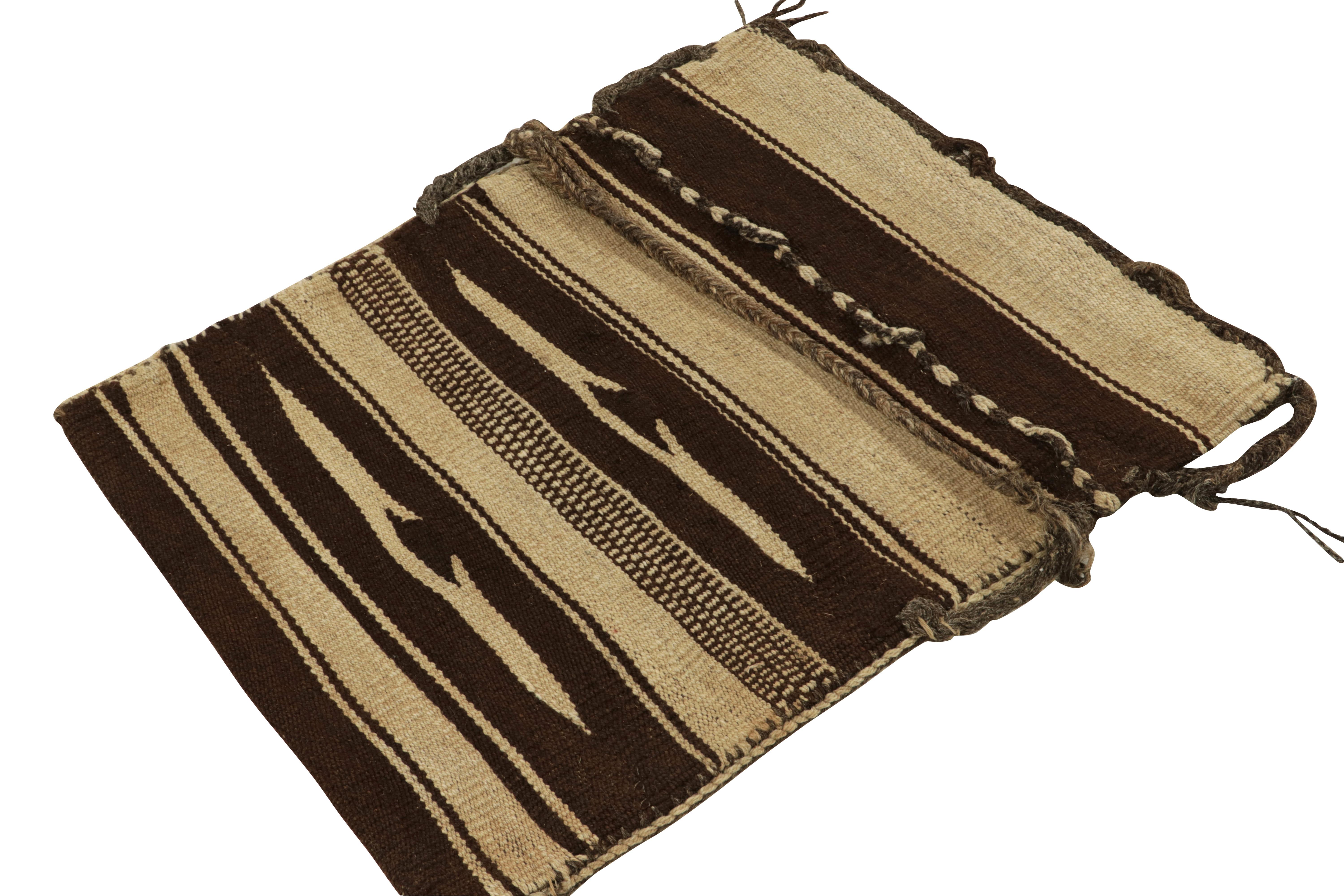 Turkish 1960s Vintage Kilim Rug in Beige, Brown Tribal Bag Design by Rug & Kilim For Sale