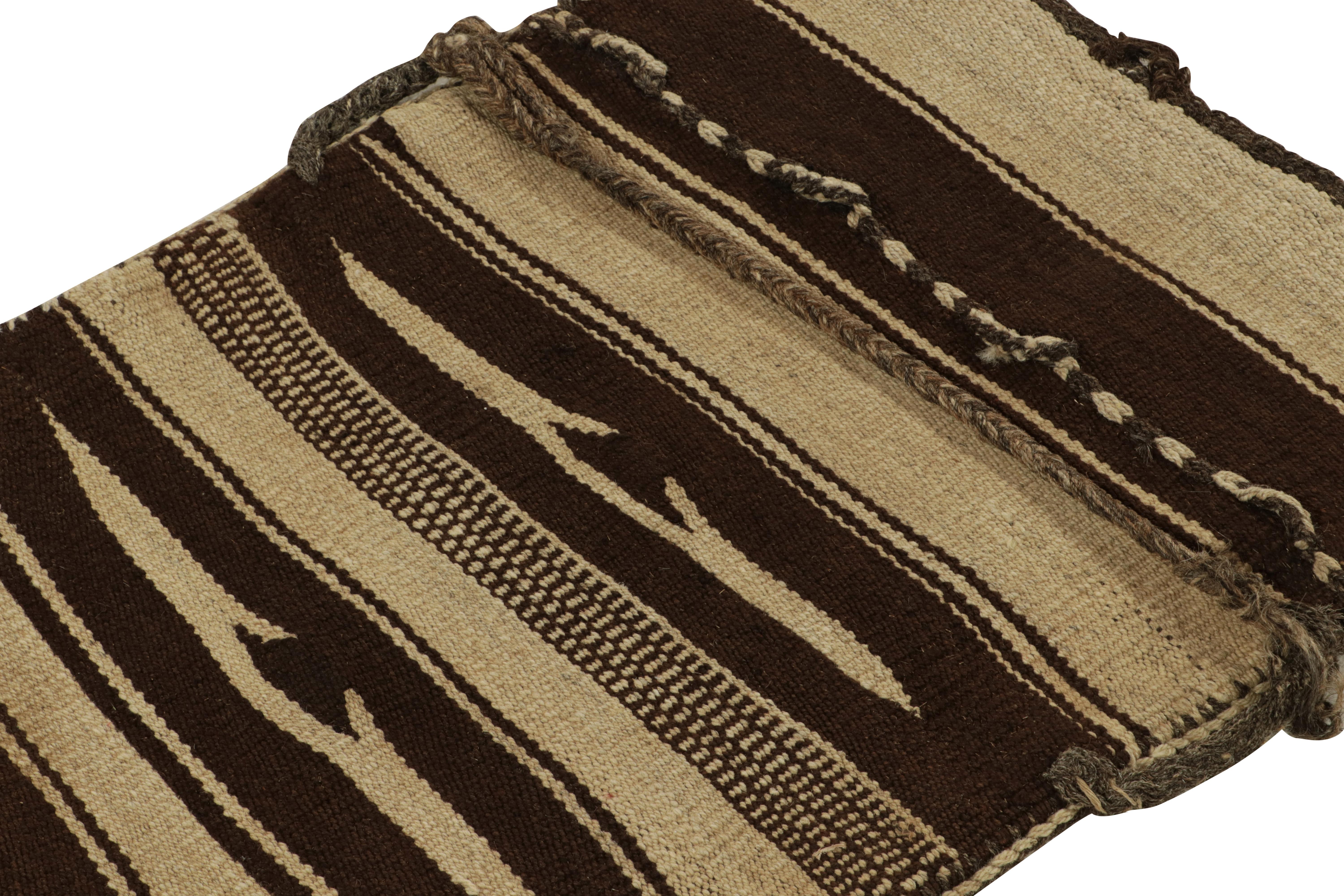 Hand-Knotted 1960s Vintage Kilim Rug in Beige, Brown Tribal Bag Design by Rug & Kilim For Sale