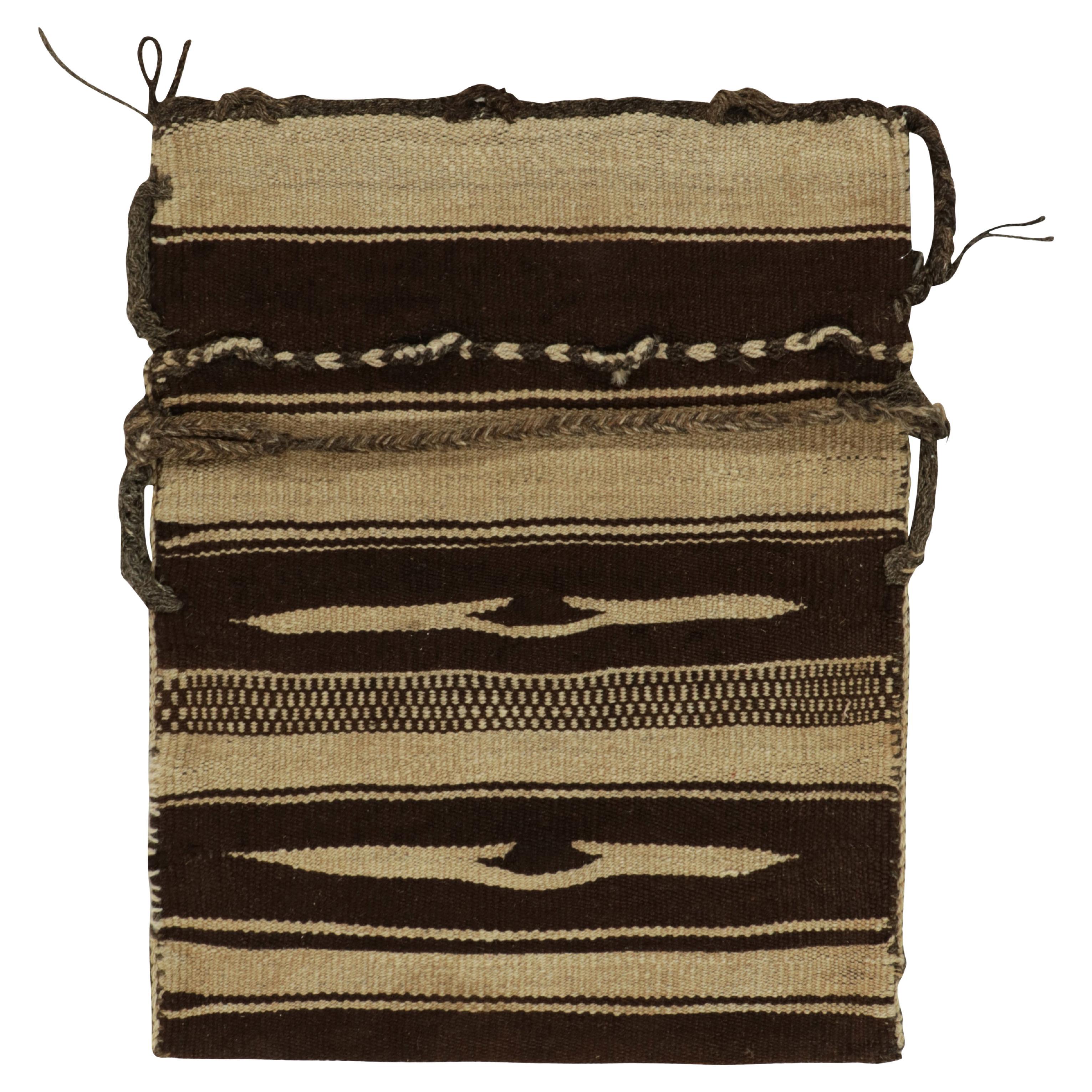 1960s Vintage Kilim Rug in Beige, Brown Tribal Bag Design by Rug & Kilim For Sale