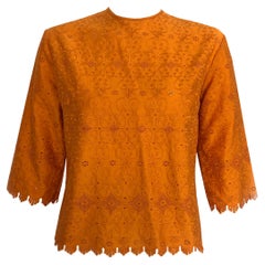 1960s Vintage - Lace Top - Burnt Orange Cotton - Intricate Cut-Out Detailing