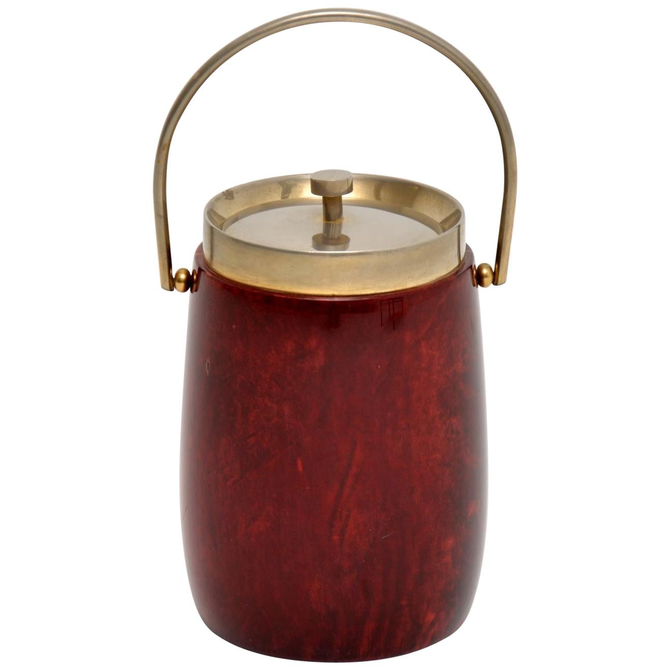 1960s Vintage Lacquered Parchment Ice Bucket by Aldo Tura