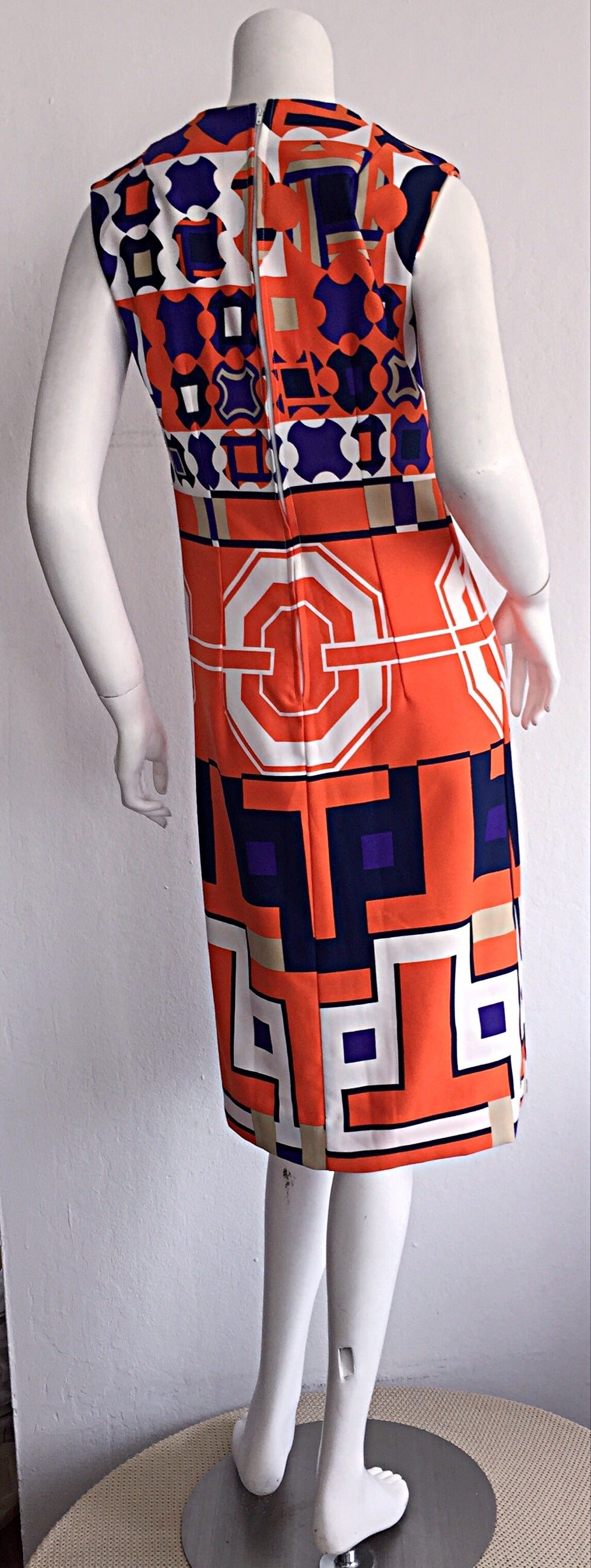 1960s Vintage Lanvin Op - Art Geometric Mod ' Buckle ' Print Shift 3 - D Dress In Excellent Condition In San Diego, CA