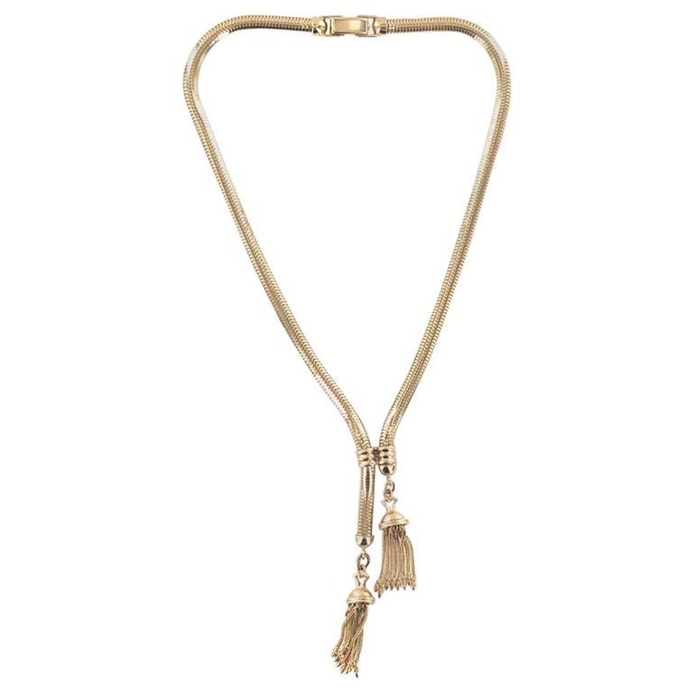 1960s Vintage Lariat Tassel 14 Karat Yellow Gold Necklace at 1stDibs