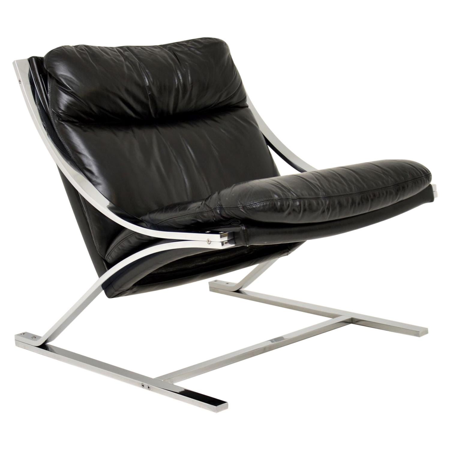 1960s Vintage Leather and Chrome Zeta Chair by Paul Tuttle for Strassle