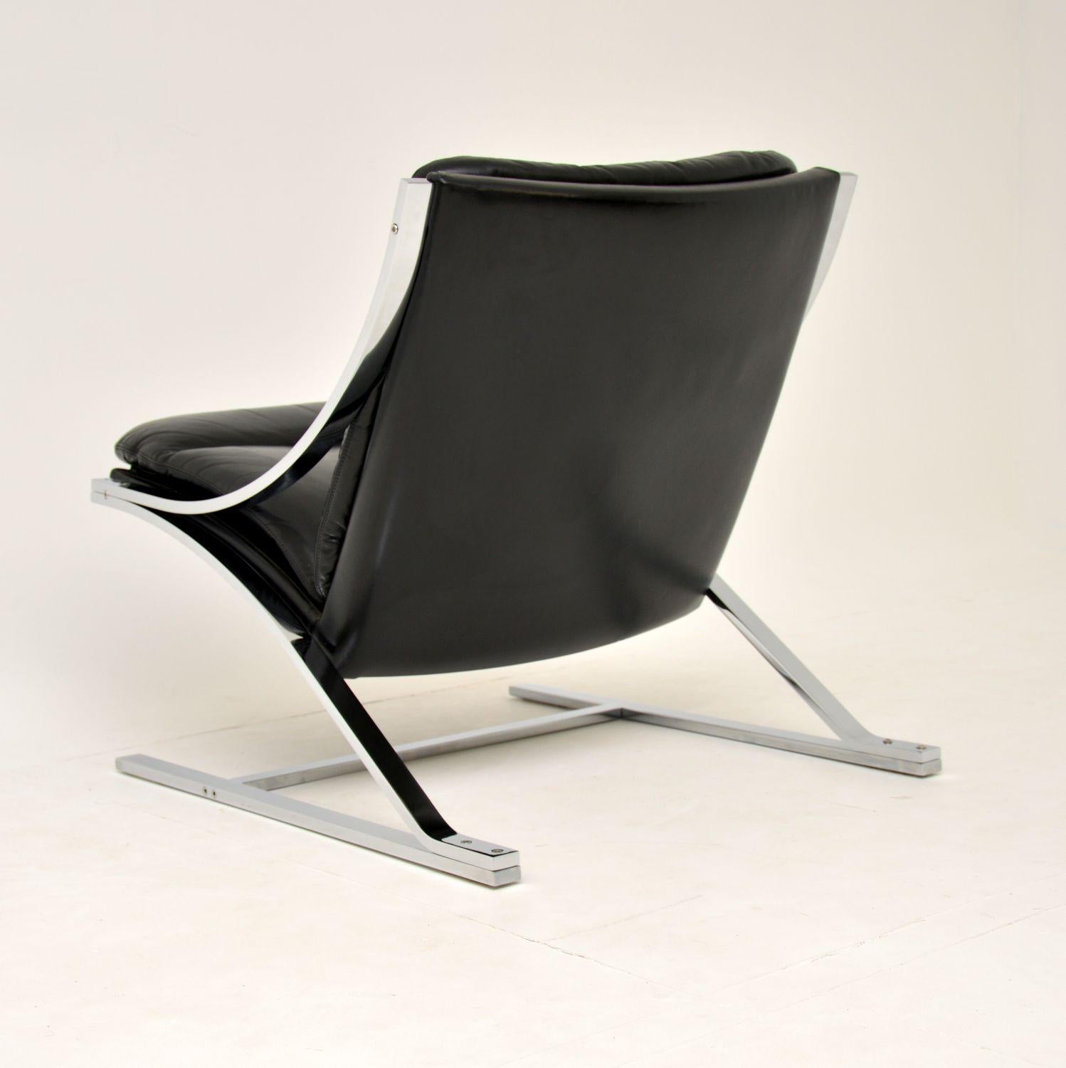 1960’s Vintage Leather & Chrome Zeta Chair by Paul Tuttle for Strassle 5