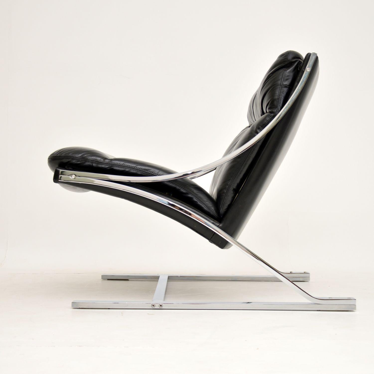 A beautiful and rare vintage lounge chair from the 1960’s. This was designed by Paul Tuttle, it’s called the Zeta chair, and was made by Strassle in Switzerland. The quality is amazing, the thick chrome frame is beautifully made and is very heavy.