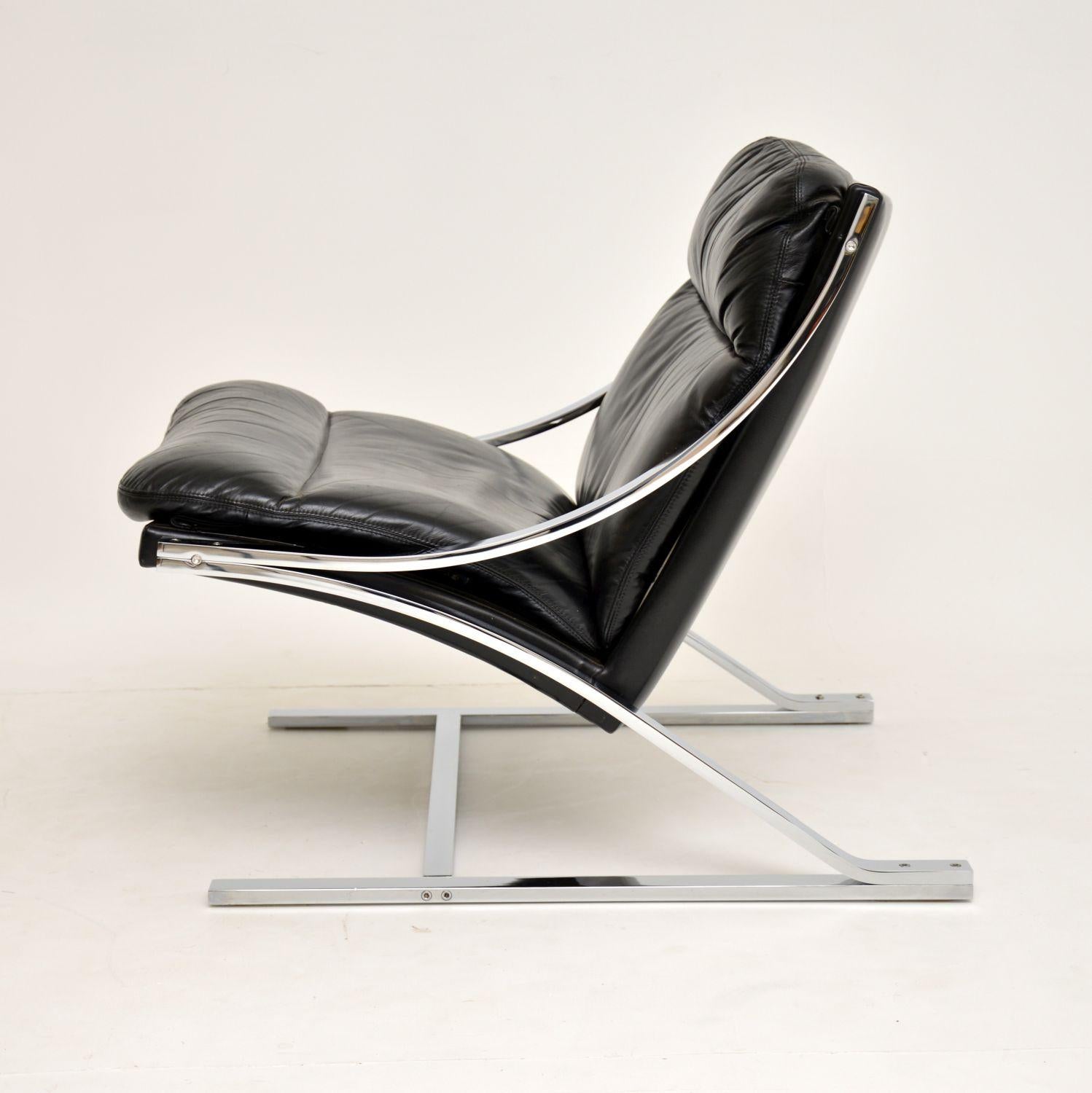 Mid-Century Modern 1960s Vintage Leather and Chrome Zeta Chair by Paul Tuttle for Strassle