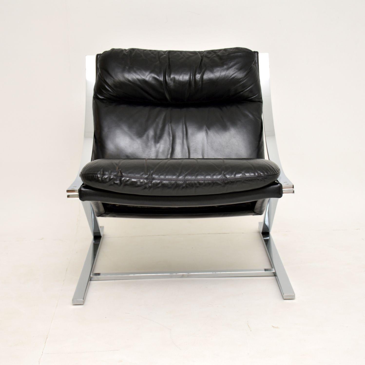 Swiss 1960s Vintage Leather and Chrome Zeta Chair by Paul Tuttle for Strassle