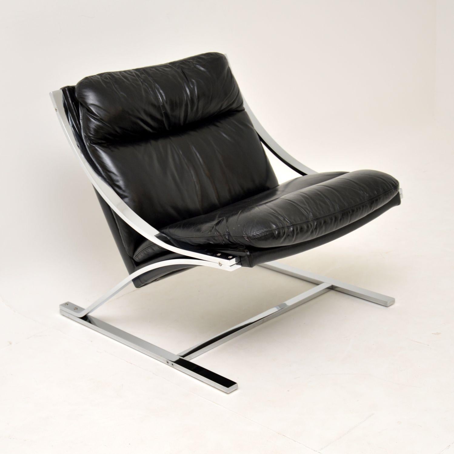 1960s Vintage Leather and Chrome Zeta Chair by Paul Tuttle for Strassle In Good Condition In London, GB