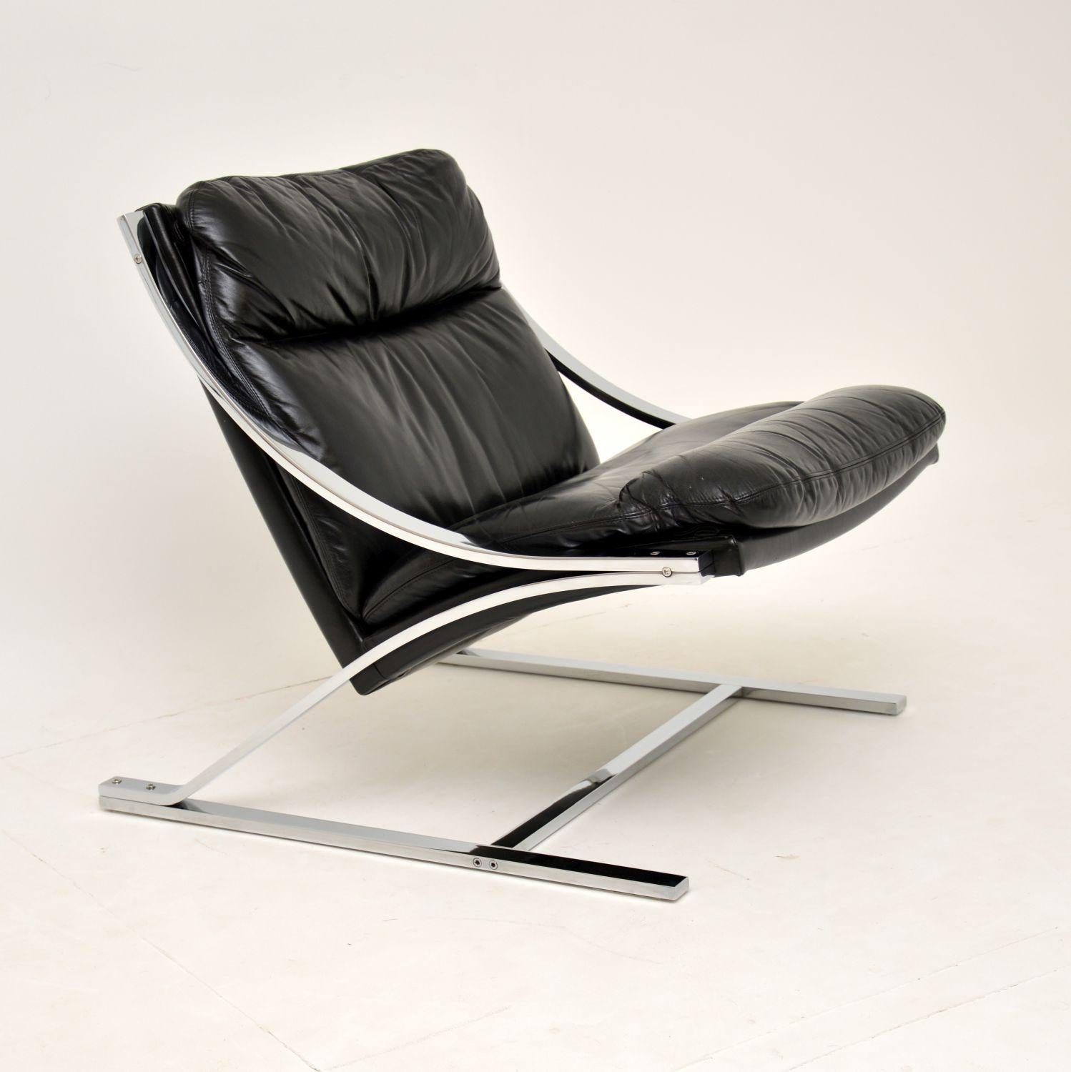 1960s Vintage Leather and Chrome Zeta Chair by Paul Tuttle for Strassle 3