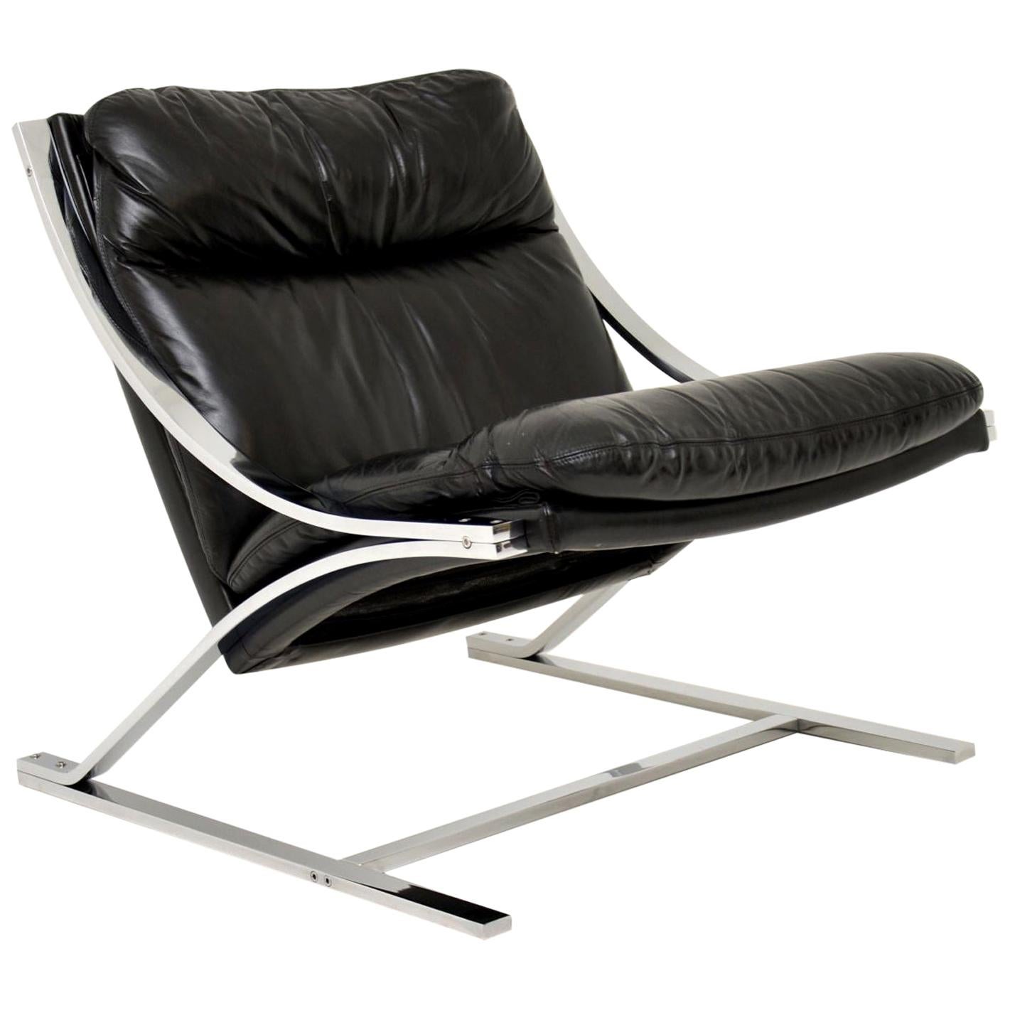 1960’s Vintage Leather & Chrome Zeta Chair by Paul Tuttle for Strassle