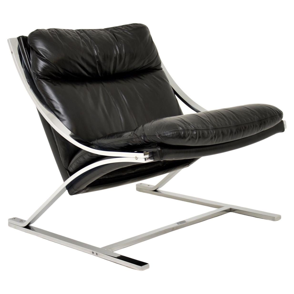 1960's Vintage Leather & Chrome Zeta Chair by Paul Tuttle for Strassle