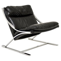 1960's Vintage Leather & Chrome Zeta Chair by Paul Tuttle for Strassle