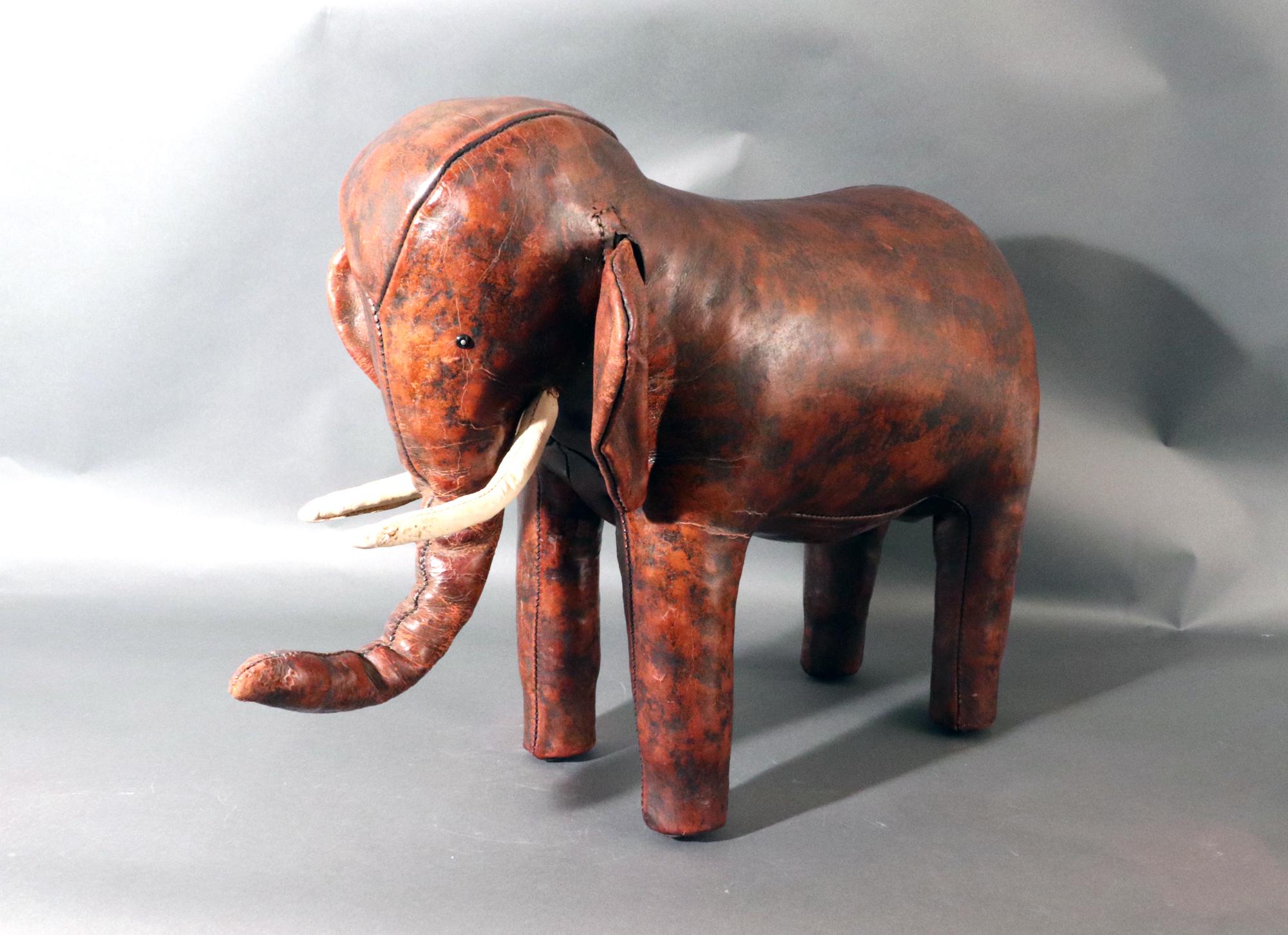 English 1960s Vintage Leather Elephant Stool, Dmitri Omersa For Sale