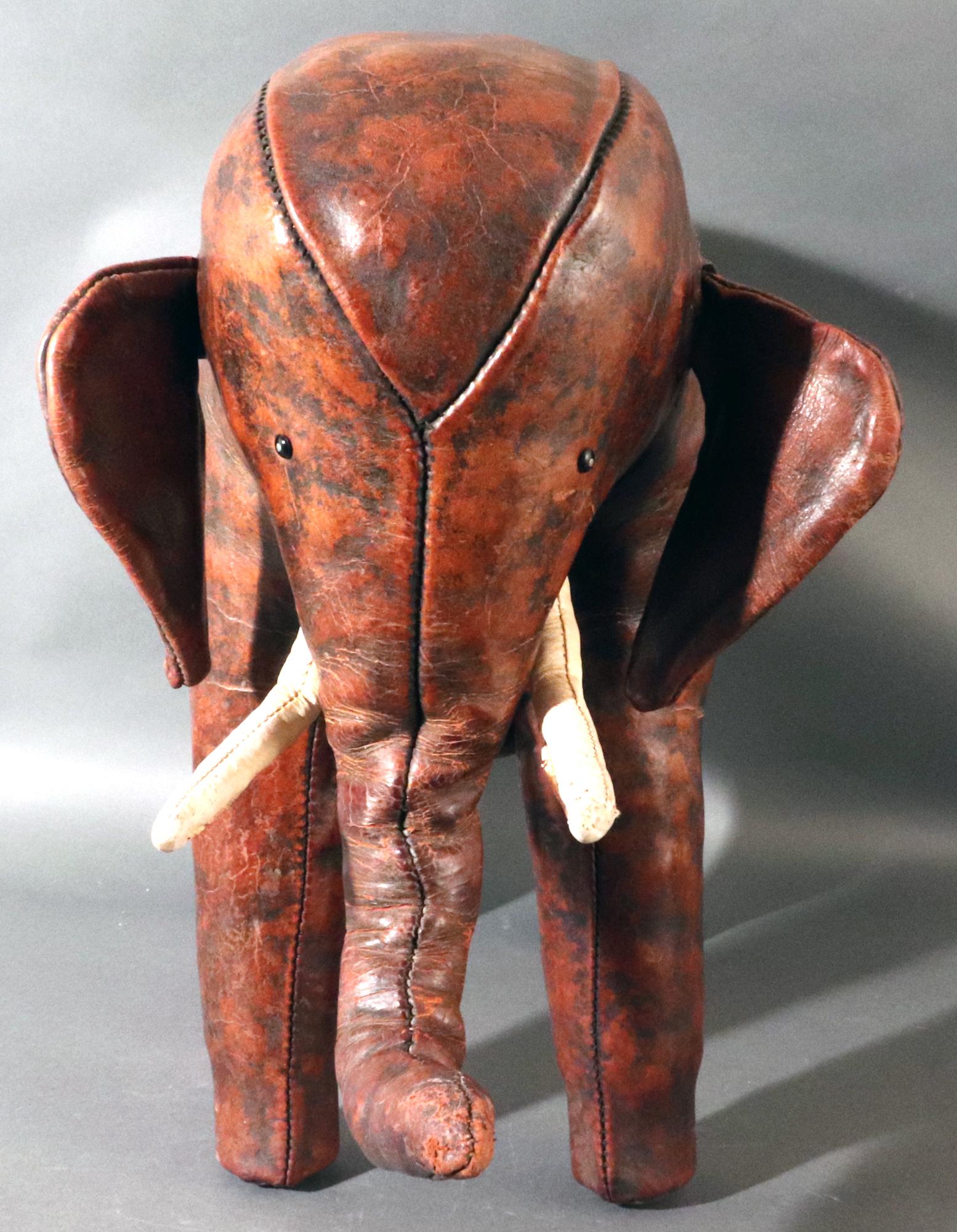 1960s Vintage Leather Elephant Stool, Dmitri Omersa In Good Condition For Sale In Downingtown, PA