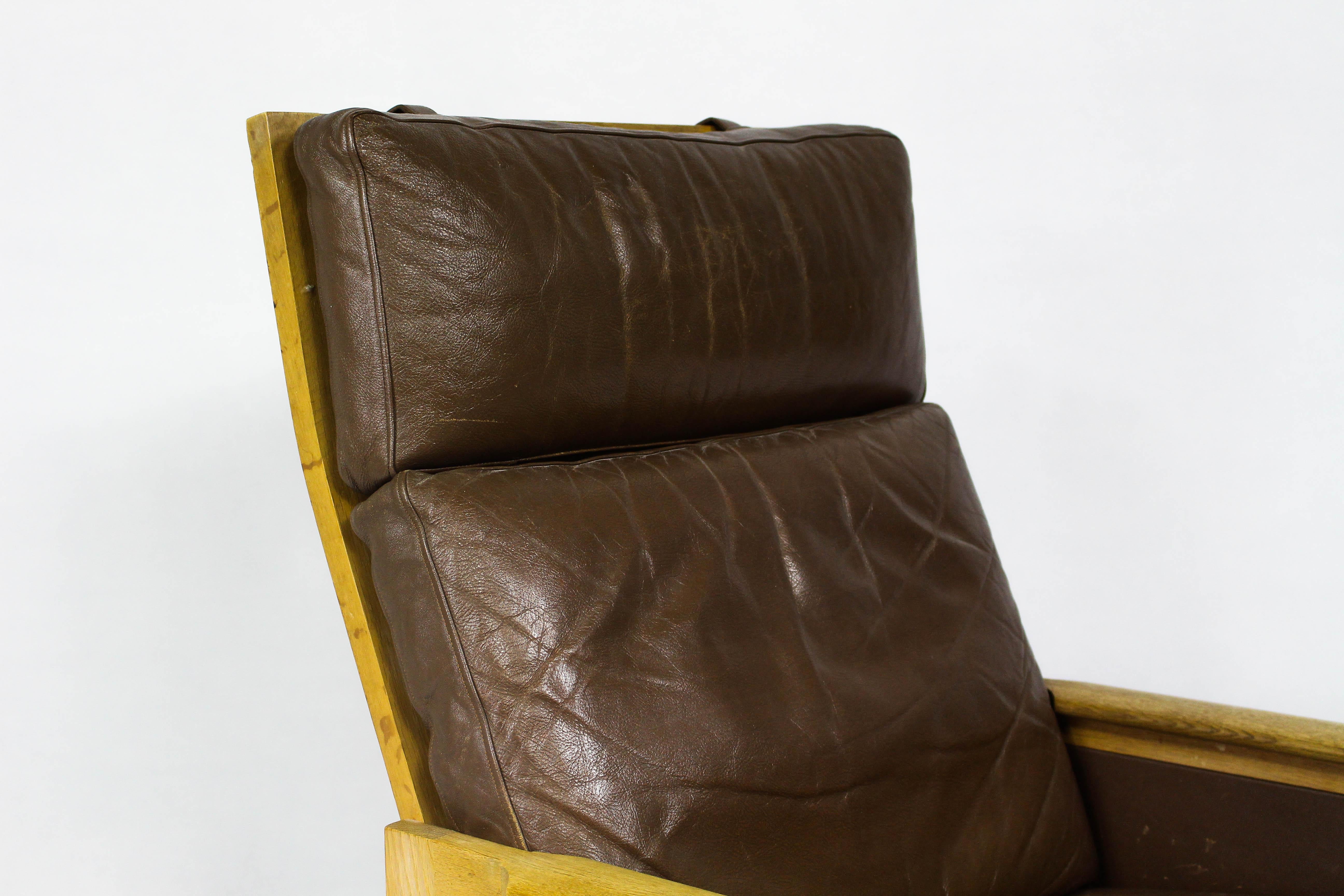 Danois Chaise longue en cuir vintage des années 1960 par Illum Wikkelsø en vente