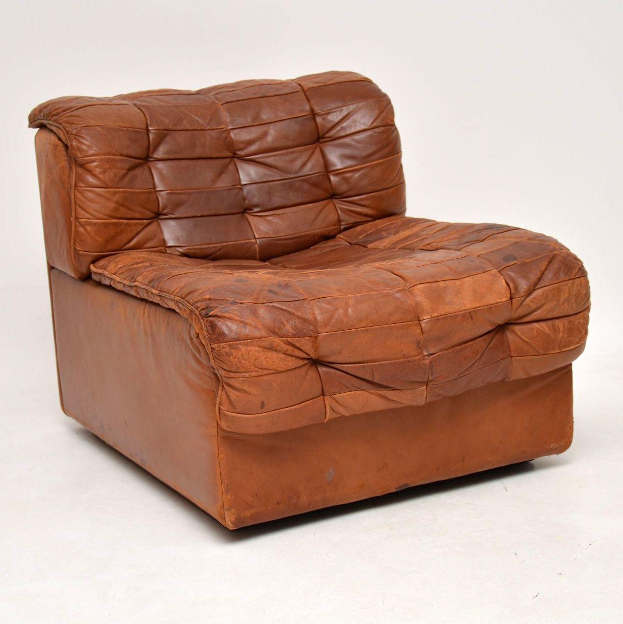 Swiss 1960s Vintage Leather Modular Chair & Cushion by De Sede