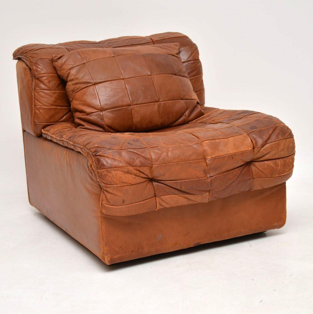 Mid-20th Century 1960s Vintage Leather Modular Chair and Cushion by De Sede