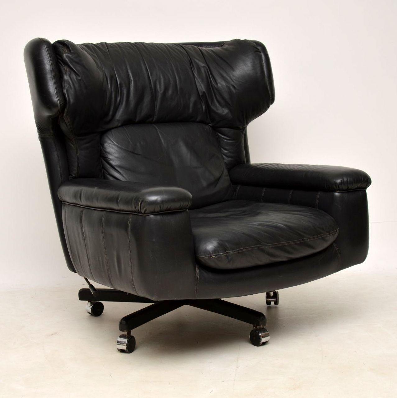 1960s Vintage Leather Reclining Armchair and Stool 2