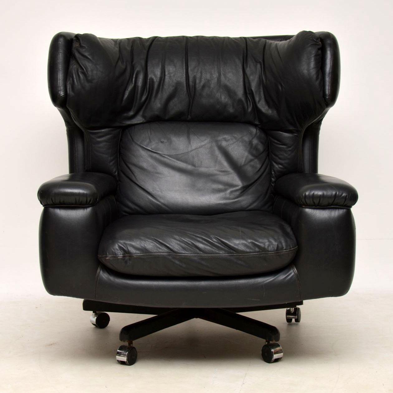 1960s Vintage Leather Reclining Armchair and Stool 3