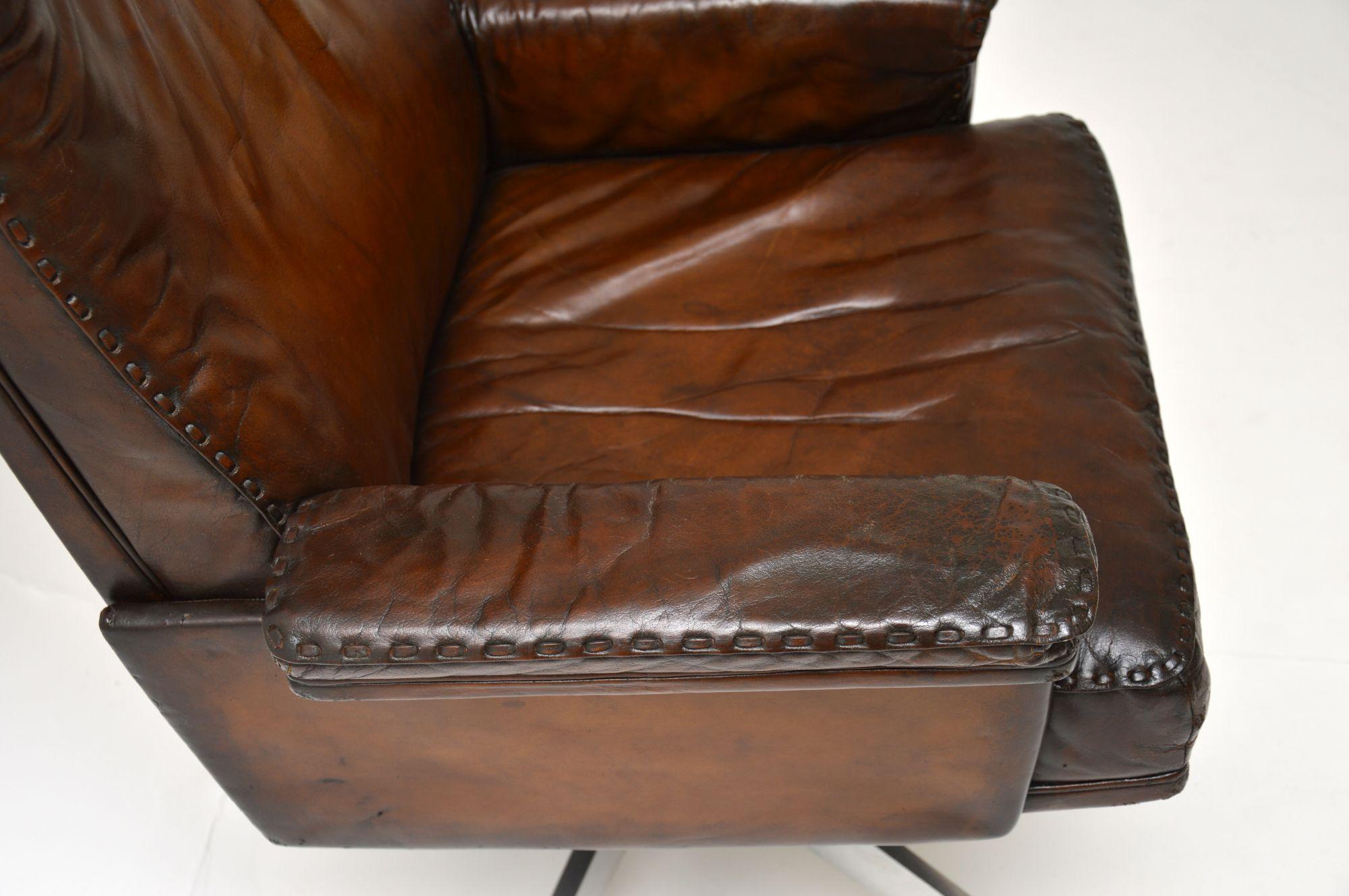 Swiss 1960s Vintage Leather Swivel Desk Chair by De Sede