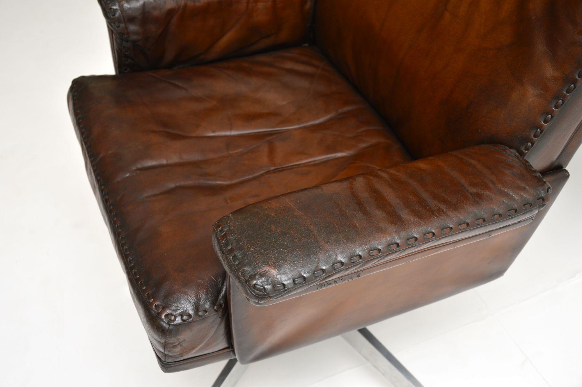 1960s Vintage Leather Swivel Desk Chair by De Sede In Good Condition In London, GB