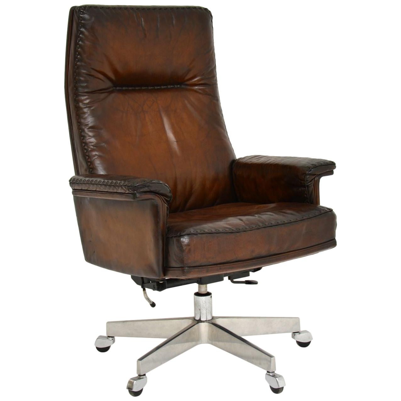 1960s Vintage Leather Swivel Desk Chair by De Sede