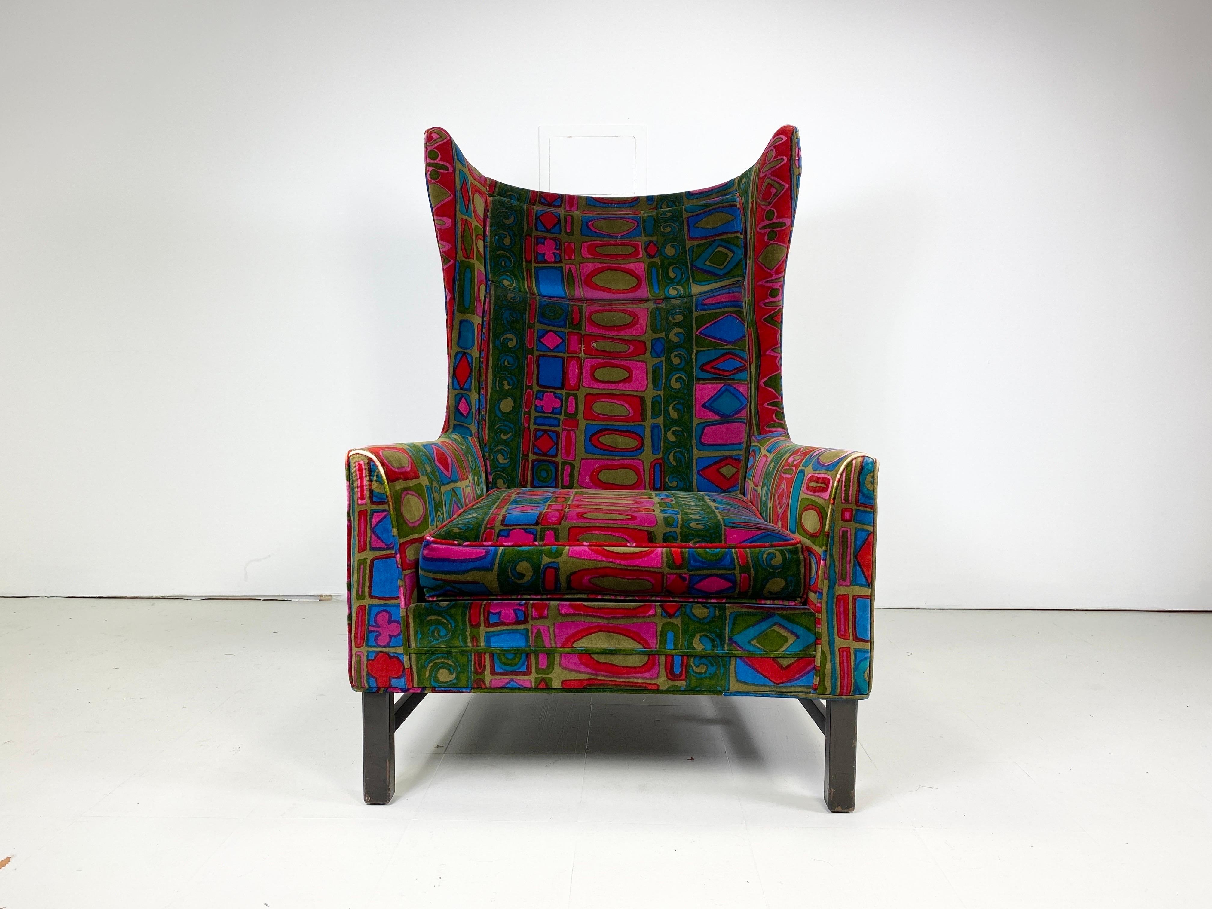 Mid-Century Modern Chaise longue vintage avec tissu d'ameublement Jack Lenor Larsen, années 1960 en vente