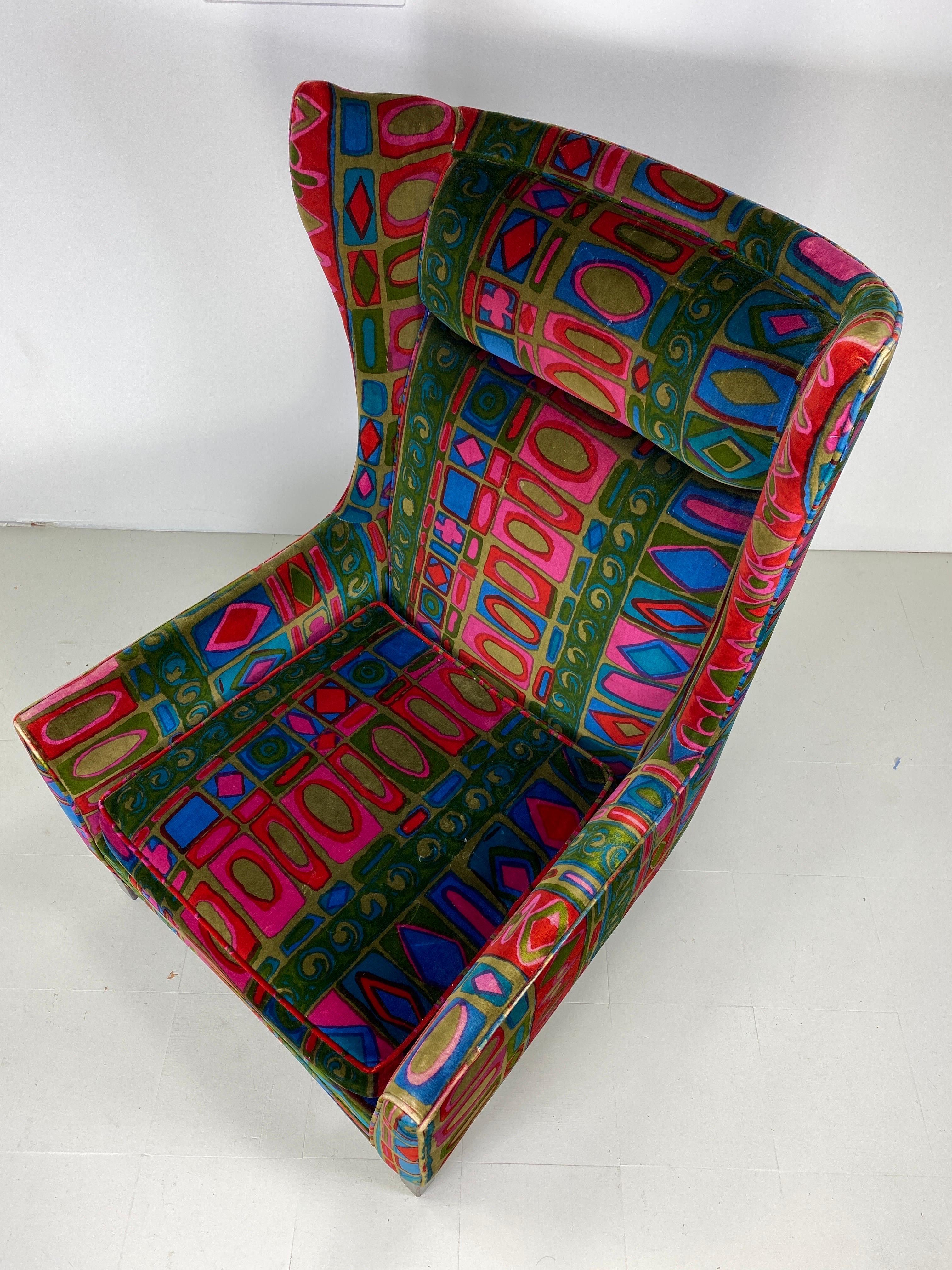 Tissu d'ameublement Chaise longue vintage avec tissu d'ameublement Jack Lenor Larsen, années 1960 en vente