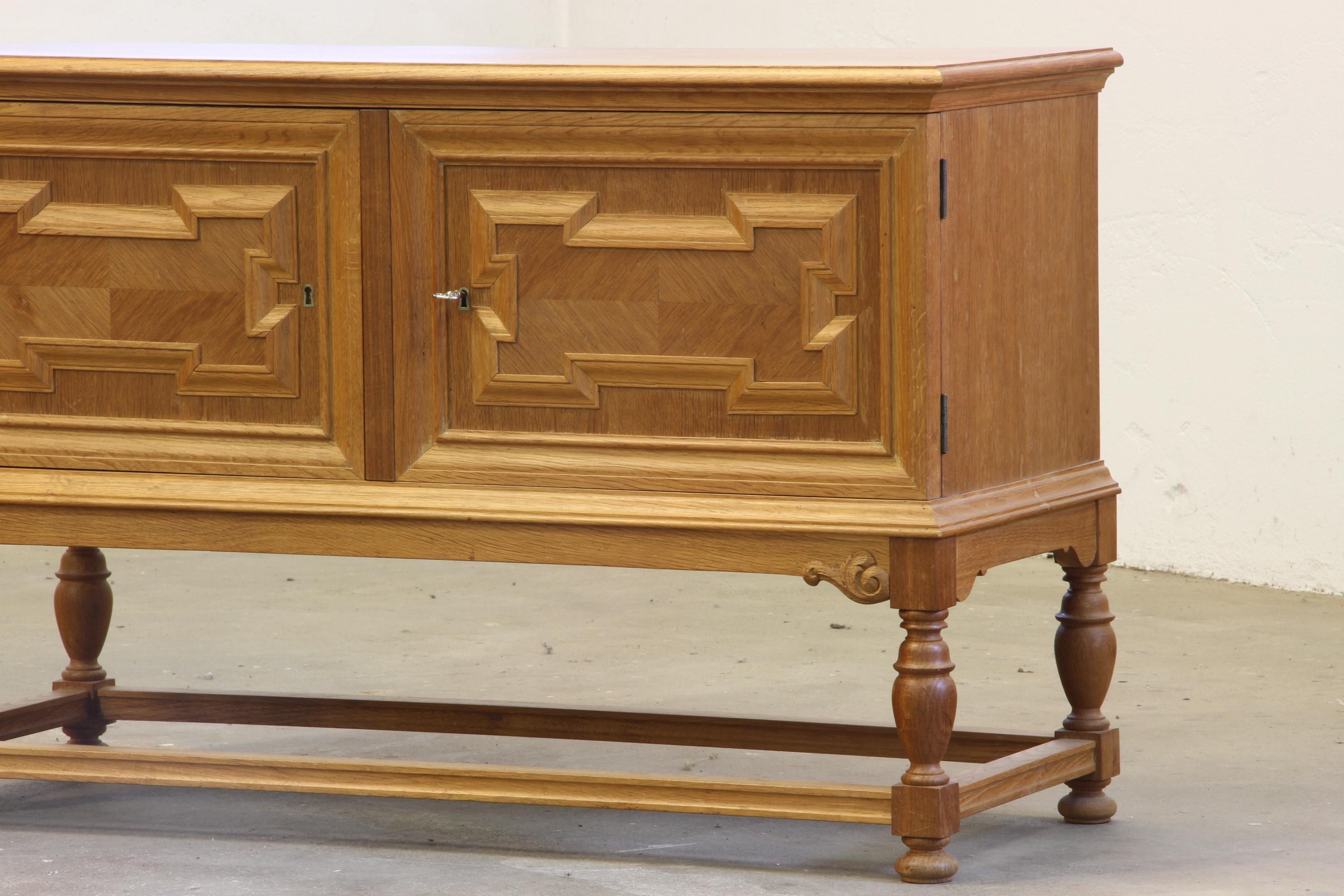 Mid-20th Century 1960s Vintage Low Sideboard / Crezenda Cabinet in Oak, Danish Baroque style For Sale